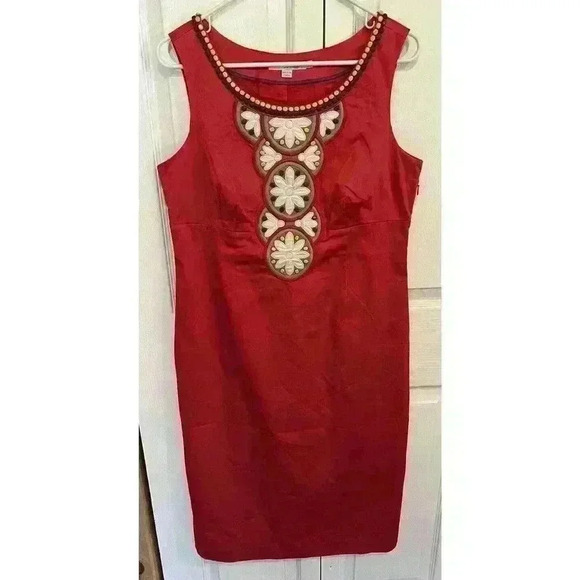 Boden Shift Dress Beaded Floral Embroidered Pink Sz 10L Sleeveless - Picture 2 of 10